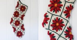 Poinsettia Granny Square Christmas Stocking