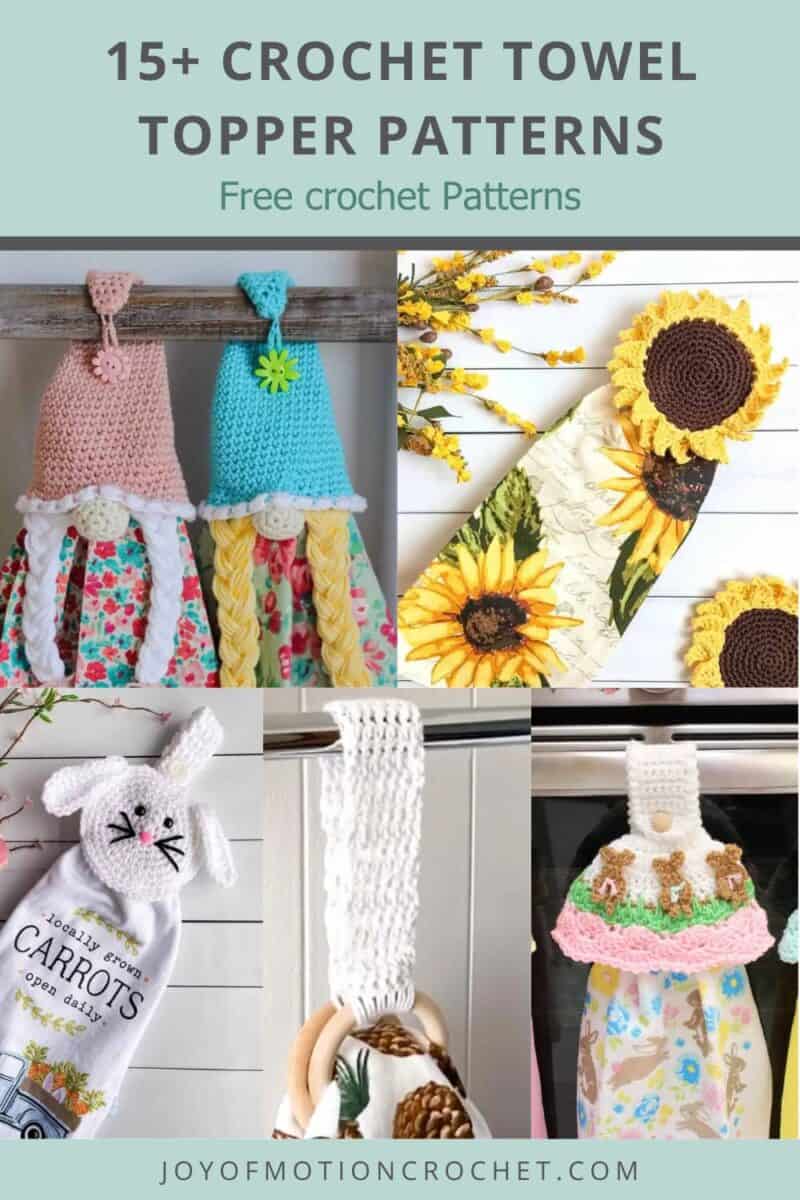 crochet towel topper Pinterest graphic with text