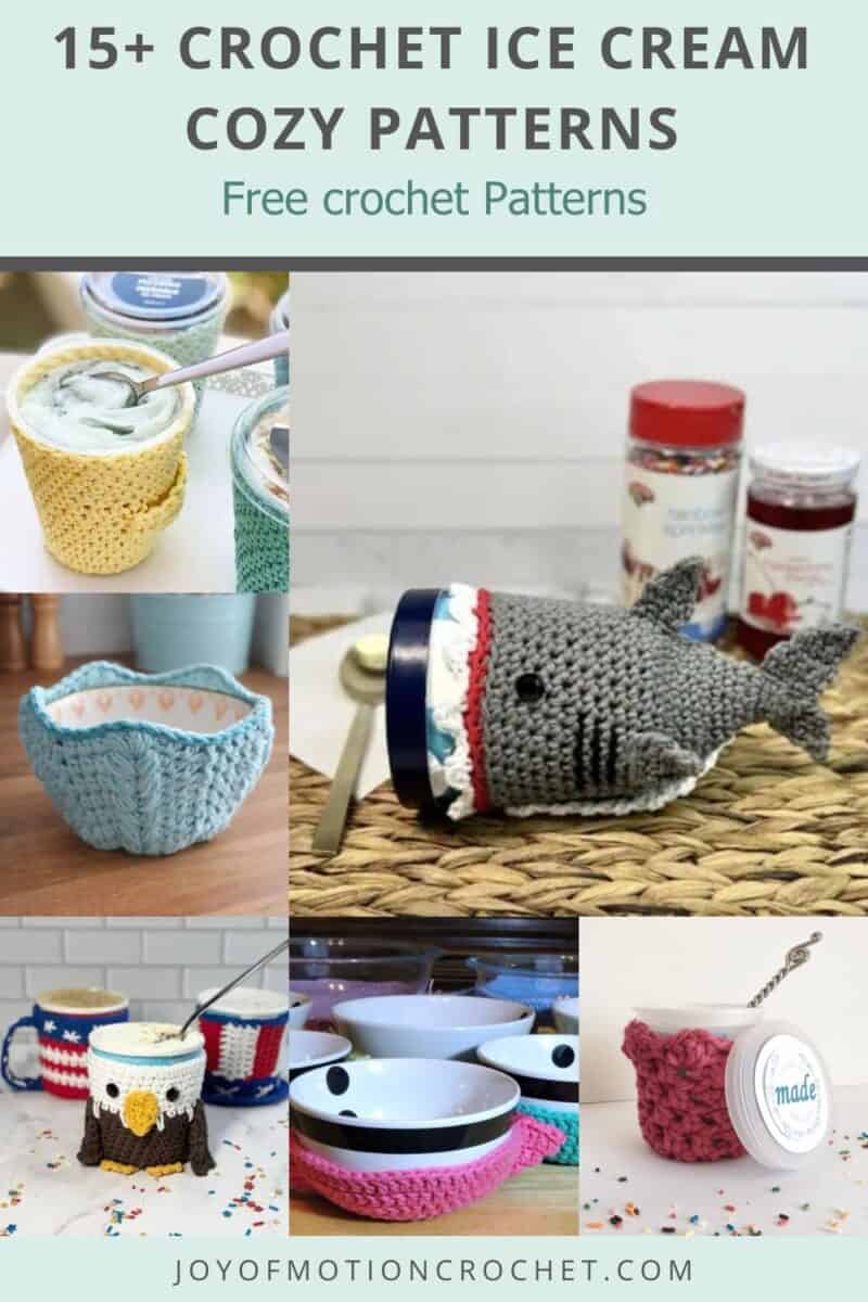 crochet ice cream cozy patterns Pinterest graphic with text