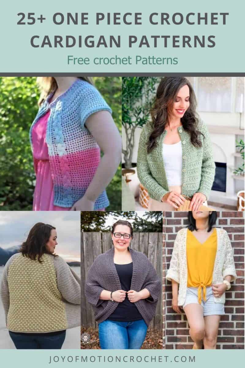one piece crochet cardigan patterns Pinterest graphic with text